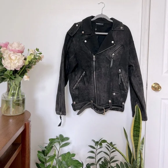 Kooples Embroidered Denim Biker Jacket